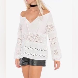 For Love and Lemons Boho Crochet Blouse Size M Embroidered Fabric